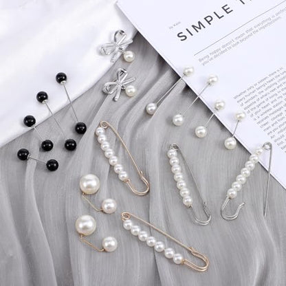 24/16 Pcs Pearl Brooch Pins Set, Decorative Safety Pin | Pant Waist Tightener Pins for Clothes Sweater Shawl Hat Clips White Collar Clips for Cardigan Dress Sweater - style: Pearl Style