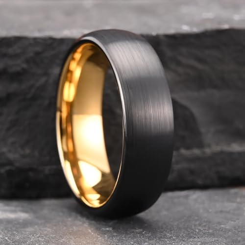 Tungsten Rings for Men Black Golden/Silver Blue Wedding Band | 7MM Mens and Women Engagement Wedding Rings Matte Brushed and High Polish Suitable for Couples' Anniversaries and Parties - color: 7mm black and gold