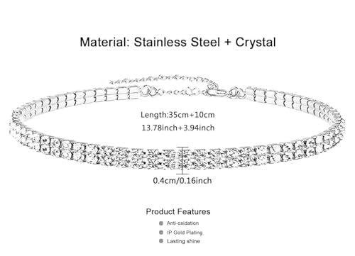 WangGao Dual Layer Stainless Steel Rhinestone Choker Tennis Necklace - color: Silver