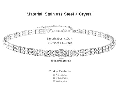 WangGao Dual Layer Stainless Steel Rhinestone Choker Tennis Necklace - color: Silver