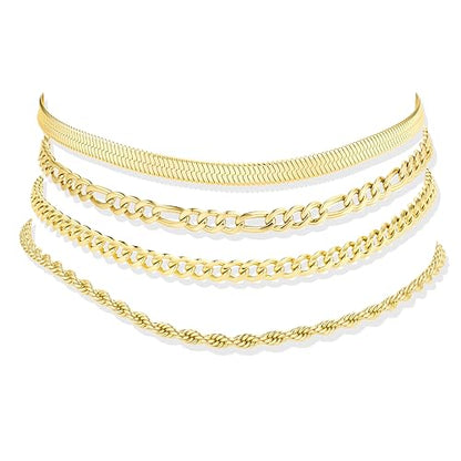 Besteel Ankle Bracelets for Women Waterproof 14K Gold Plated Anklets Set | Non Tarnish Stainless Steel, Plus Size Adjustable 8-12 Inch, Hypoallergenic Layered Cuban Link Chain Summer Foot Jewelry Gift - style: 4 Pcs Gold Cuban-10+2 Inch