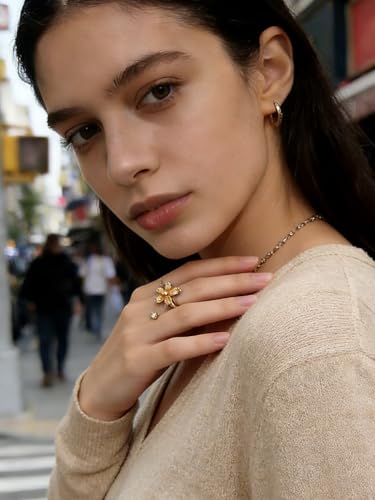 Anxiety Rings for Women – Adjustable Flower Spinner Ring, Daisy & Sunflower Fidget Ring, Gold Plated Calming Jewelry - style: Style 02