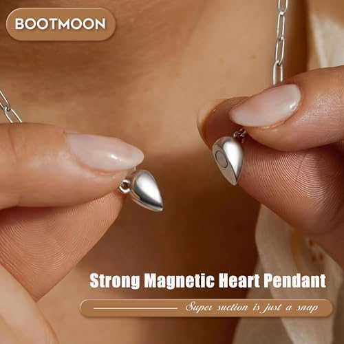 Magnetic Heart Necklaces for Women : 14K Gold Plated 316L Surgical Stainless Steel Heart Necklace Dainty Adjustable Paperclip Chain Pendant Necklace Jewelry Gifts Trendy Non Tarnish - color: Silver