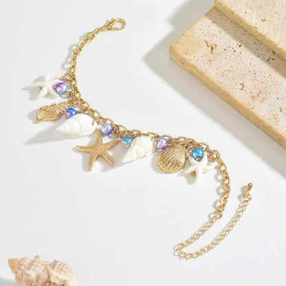 Bohemia Sea Shell Starfish Conch Charm Bracelets Hawaiian Sea Themed Faux Pearl Charm Bracelets Anklet for Women Summer Beach Vacation Jewelry Gifts - style: StyleD