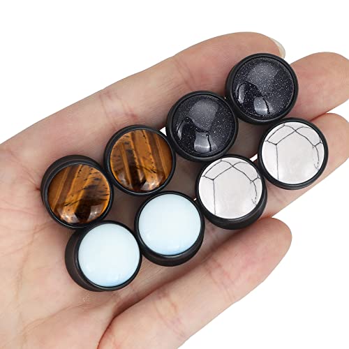 YOFANST 8pcs Natural Wood Ear Plugs Inlaid with Stone Saddle Earrings Piercing Gauges 2g-5/8 inch - color: black, 00g(10mm)