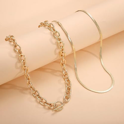 CHESKY 14K Gold Plated Chunky Necklace for Women, Trendy Toggle Clasp | Statement Pendant Necklace, Layered Paperclip Chain, Toggle Clasp Design, Thick Gold Chain, Non Tarnish Everyday Jewelry - color: gold, style: paperclip+herringbone