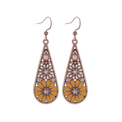 Colorful Green Teardrop Earrings for Women - Bohemian Style Enamel Dangle Earrings Lightweight Fashion Jewelry for Daily/Wedding/Party - color: Ginger yellow