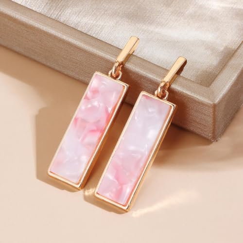 Coiris Rectangle Earrings for Women Geometric Stud Dangle Drop Jewelry Lightweight Colorful Print Statement Accessories - color: Pink White
