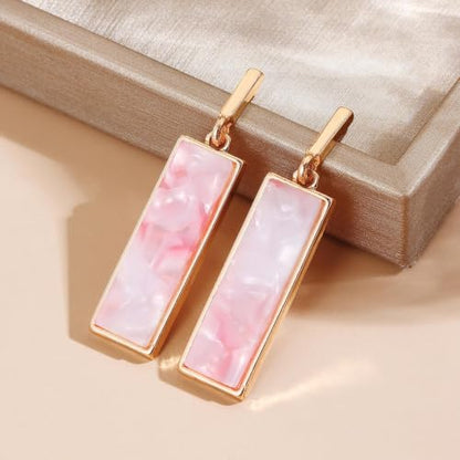 Coiris Rectangle Earrings for Women Geometric Stud Dangle Drop Jewelry Lightweight Colorful Print Statement Accessories - color: Pink White