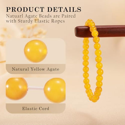 Agate Round Beaded Bracelet for Women Men Natural Agates Stone Healing Bracelets Stretch Elastic Handmade Polished Gemstone Beads Bracelet - color: Yellow, size: 6mm Beads
