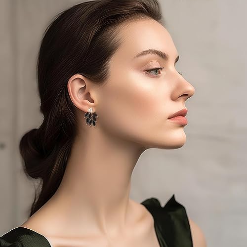 Rhinestone Stud Earrings for Women Small Dainty Crystal Cluster Drop Earrings for Girls Cute Costume Jewelry for Bridal Wedding Party Gift - color: Black