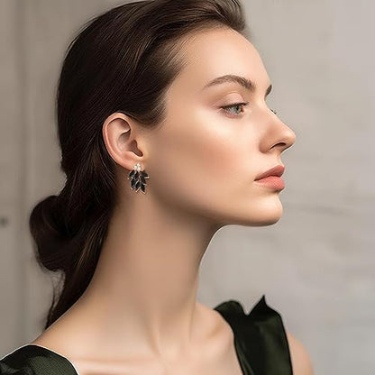 Rhinestone Stud Earrings for Women Small Dainty Crystal Cluster Drop Earrings for Girls Cute Costume Jewelry for Bridal Wedding Party Gift - color: Black