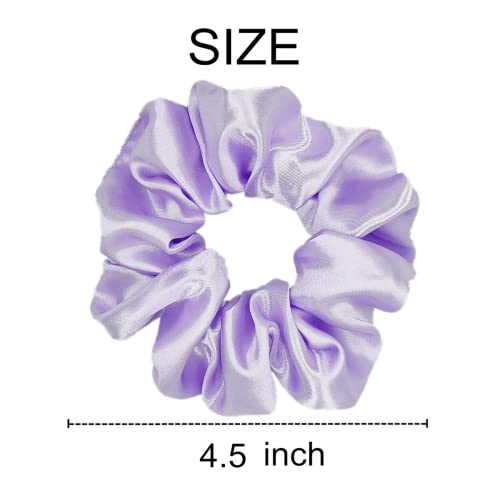 Sufermoe 6 Pcs Satin Silk Hair Scrunchies, Light Purple 4.5 Inch, Soft Fashion Hair Ties and Ponytail Holders for Women and Girls - color: Light Purple