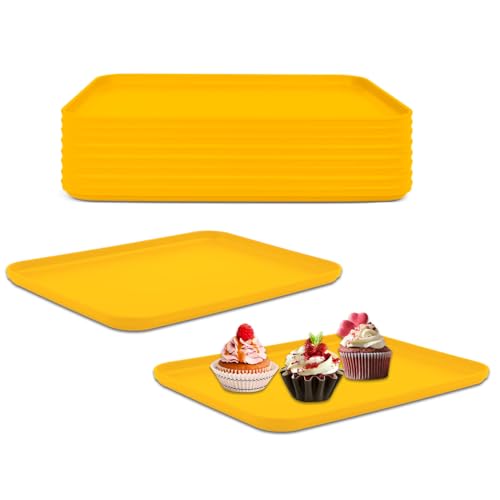 Plastic Art Trays,10 Pack Large Plastic Trays Stackable Activity Tray Crafts Organizer Serving Tray,Painting, Beads,Storage & Serving (12.2 x 8.9 Inches) (Yellow) - color: Yellow