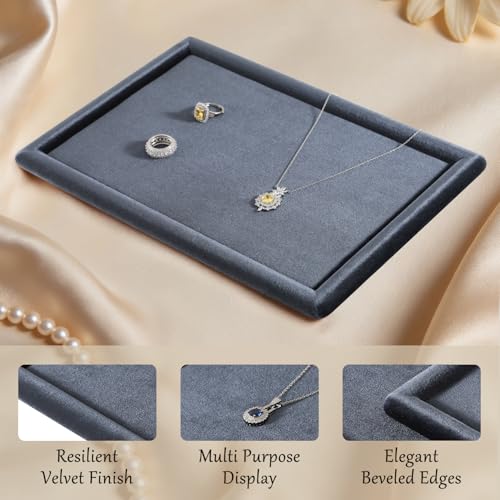 Velvet Jewelry Display Tray for Ring Earrings Necklace Bracelet Flat Tray - color: Gray, size: 12.99 × 9.06 in