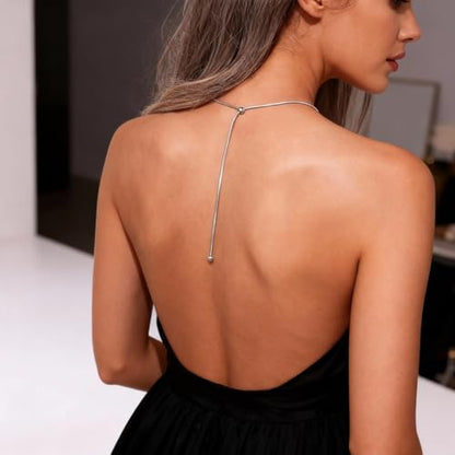 Lariat Necklaces for Women, Dainty Minimalist Knotted Rope Design Pendant Long Y Necklaces 18k Gold Plated Trendy Chain Jewelry - color: Silvery, style: Bead
