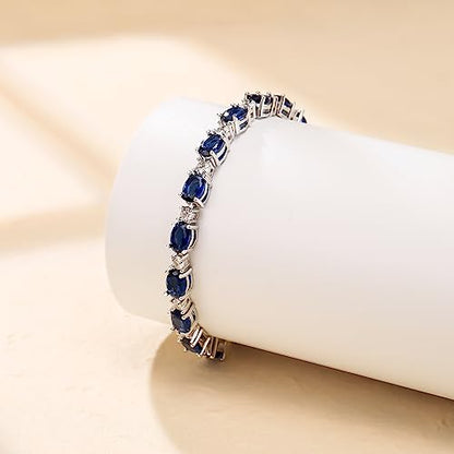 Crysdue Wedding Bridal Bracelets for Brides, Cubic Zirconia Tennis Birthstone Jewelry Gift for Women Prom - style: A_Sapphire, 6.8-8.2"