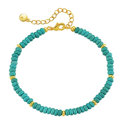Dainty Gold Bracelets for Women, 18 Gold Plated Adjustable Evil Eye/Butterfly/Beaded/Pearl/Heart/Turquoise Handmade Bracelet for Women - style: Turquoise