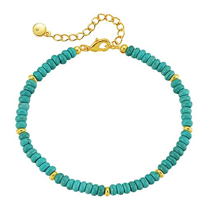 Dainty Gold Bracelets for Women, 18 Gold Plated Adjustable Evil Eye/Butterfly/Beaded/Pearl/Heart/Turquoise Handmade Bracelet for Women - style: Turquoise