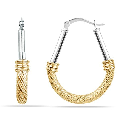 LeCalla 925 Sterling Silver Hoop Earrings for Women | Italian Design Classic Diamond-Cut Textured Hoops Earring | Women's Oval Drop Shape Silver Earring Jewelry - color: Medium Two-Tone