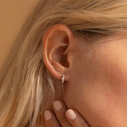 Gold Opal Huggie Earrings for Women, Minimalist Small Hoop Earrings with Zircons - color: silver B