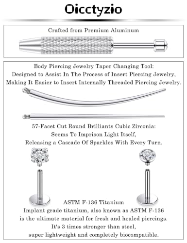 F136 Titanium 20/18/16g Flatback Earrings Nose Lip Rings Jewelry - color: White, size: 16g