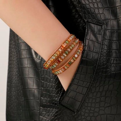 Artilady Leather Wrap Bracelet for Women, Pearl Beaded Bangle Stack Jewelry | Easy on-off, Elegant Handmade Multi-Layered, Daily Casual Date Beach Vacation, Gift for Ladies, Mother, Sister & Friend - style: Green bead