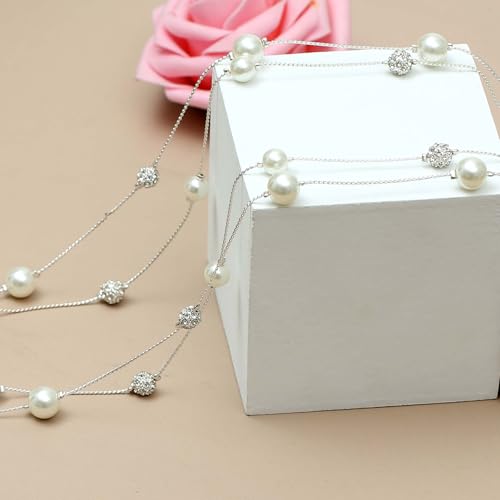 S SUSANN Costume Layered Twisted Gold Pearl Necklace Choker Chunky Glass Statement Pearl Necklace and Earring set, good gift for women Faux pearl necklace set - style: long brass chain pearl bead necklace