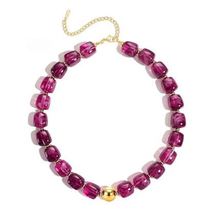 Ritach Chunky Beaded Necklaces for Women - Colorful Large Square Acrylic Beaded Necklace Boho Chunky Necklace Adjustable Statement Choker Necklace for Women Waterproof Summer Beach Jewelry Gifts - color: Purple