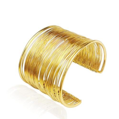 Gold Multi-Layer Wire Cuff Bracelet, Open Wide Bangle, Statement Geometric Wire Wrap, Bold Fashion Accessory for Women
