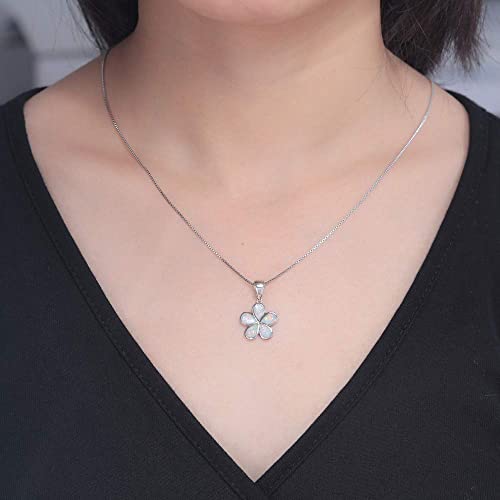 CiNily Opal Leaf/Flower Pendant Necklace for Women Silver Plated Jewelry Gift - color: Flower-White