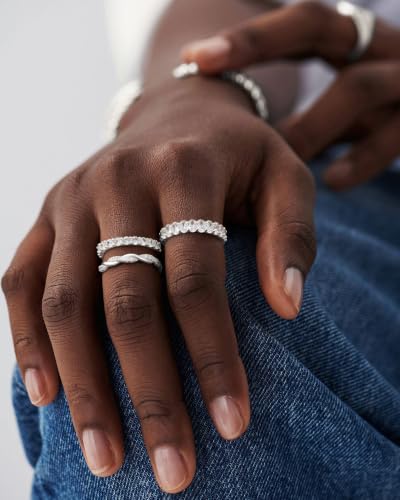 TOBENY Gold Engagement Rings for Women Non Tarnish 14K Gold Plated Stackable Cubic Zirconia Wedding Bands Ring Dainty Promise Love Eternity Stacking Thumb Ring Set Gold Bridal Rings Size 6 7 8 9 10 - color: A-3Pcs Silver Engagement Cubic Zirconia Rings