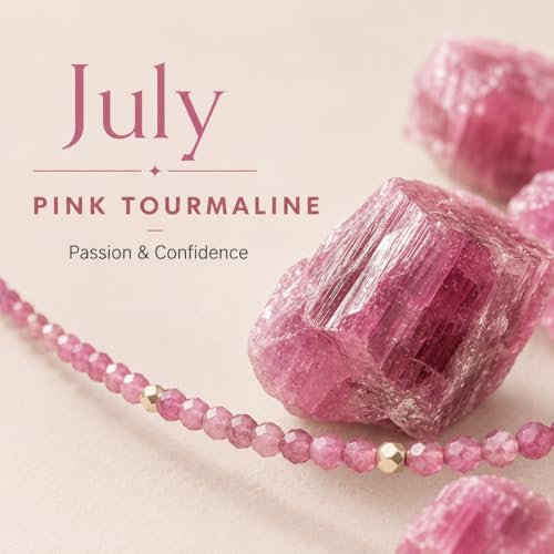 ARSIS Genuine Beaded Gemstone Necklace for Women, Colorful Natural Stone Handmade Bead Choker, Personalized Birthstone Necklace, Boho Summer Beach Necklace Layering Stackable Jewelry Gift - color: Pink Tourmaline (July)