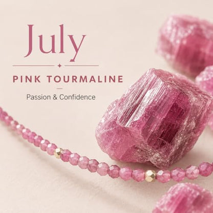 ARSIS Genuine Beaded Gemstone Necklace for Women, Colorful Natural Stone Handmade Bead Choker, Personalized Birthstone Necklace, Boho Summer Beach Necklace Layering Stackable Jewelry Gift - color: Pink Tourmaline (July)
