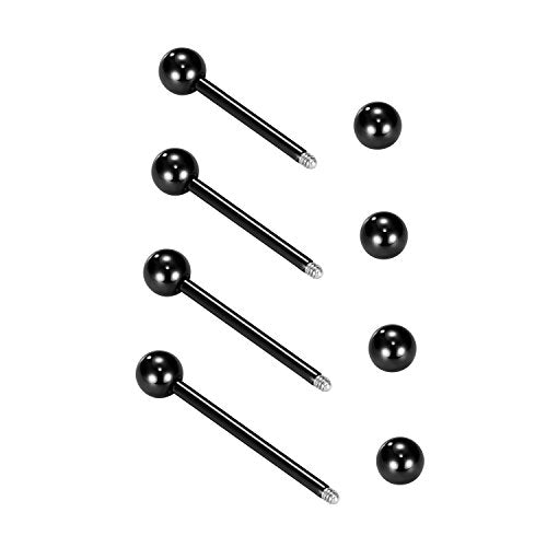VCMART Nipple Rings Tongue Rings Stainless Steel 14G Straight Barbells Piercing Jewelry 12mm,14mm,16mm,18mm - color: 2 -black