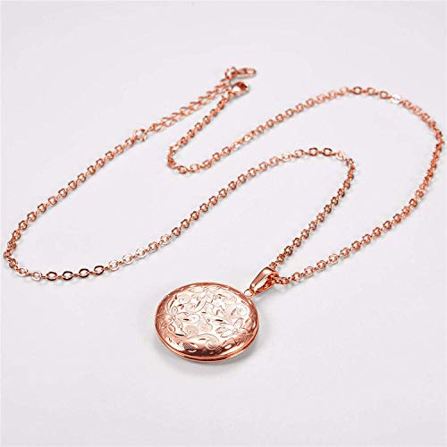 Locket Necklace that Holds Pictures Flower Lockets Pendant Necklaces Birthday Gifts Jewelry - style: Rose Round