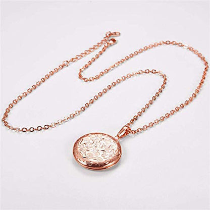 Locket Necklace that Holds Pictures Flower Lockets Pendant Necklaces Birthday Gifts Jewelry - style: Rose Round