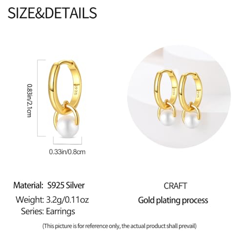 925 Sterling Silver Huggie Hoop Earrings for Women with 5A Cubic Zirconia Jewelry Birthday Gift - style: Pearl