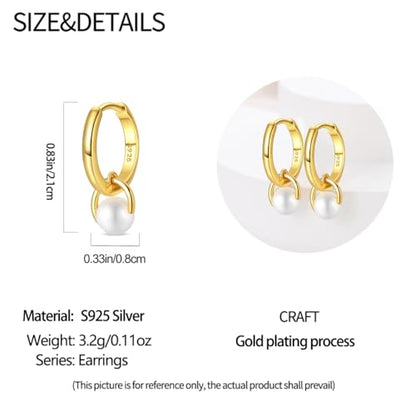 925 Sterling Silver Huggie Hoop Earrings for Women with 5A Cubic Zirconia Jewelry Birthday Gift - style: Pearl
