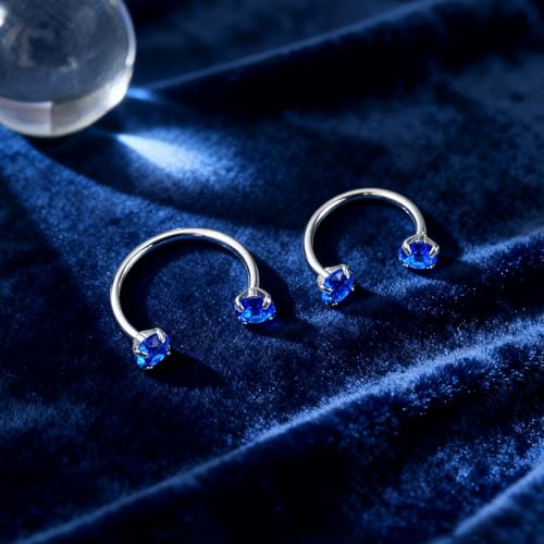 G23 Titanium 20G Horseshoe Nose Rings | Horse Shoe Nose Ring Hoops, Surgical Steel Half Cartilage Tragus Earring Hoop, Internally Threaded, Double Cubic Zirconia - style: 3PCS 8MM-Silver Ring