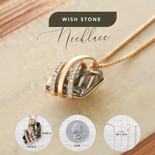 Leafael Wish Stone Pendant Necklace with Birthstone Crystal, 18K Rose Gold Plated/Silvertone, 18" + 2" - color: 112-Silver Black Crystal-Rose Gold Plated