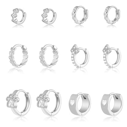 Wgoud Small Gold Hoop Earrings Set for Women, 6 Pairs 14K Gold Plated Hypoallergenic Lightweight Huggie Hoops Earrings, Trendy Cartilage Cubic Zirconia Earrings for Women Gifts. - color: D-Silver hoops
