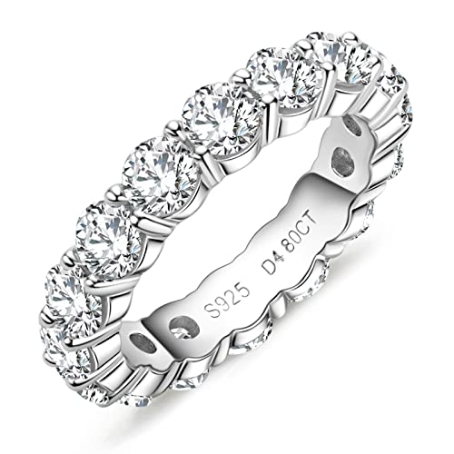 Eternity Ring for Women 18K White Gold Plated Sterling Silver Rings Round Cut Cubic Zirconia Wedding Rings