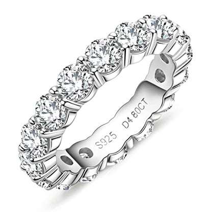 Eternity Ring for Women 18K White Gold Plated Sterling Silver Rings Round Cut Cubic Zirconia Wedding Rings