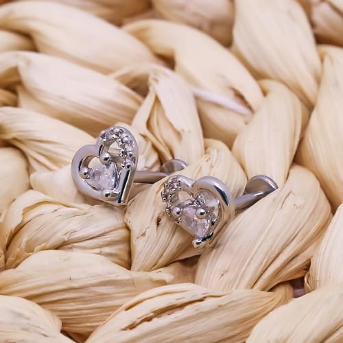 VERAMI 16G Surgical Steel Pushin Lip Rings Butterfly Flower Bee Nose Stud Rings Top Push in Threadless Flat Back Nose Rings Studs Cartilage Earrings for Womens - color: Silver-Double heart