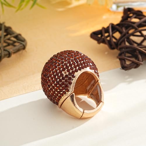 Gold Snowball Rhinestone Cocktail Ring – Adjustable Stretch Sparkling Party Jewelry for Women, Elegant Costume Ring for Evening Wear, Wedding, Prom - color: Coffee color