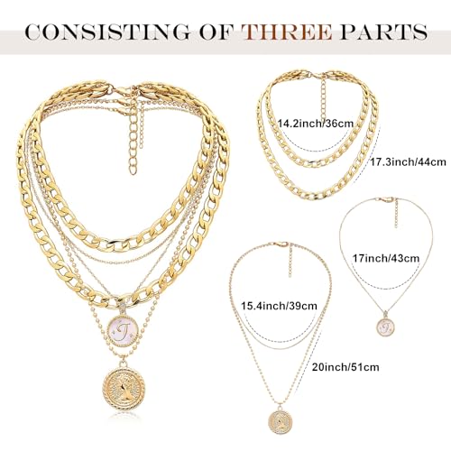 MJartoria Layered Necklaces for Women Trendy Retro Mother of Pearl Coin Letter Pendant Necklace Dainty Chunky Chain Choker Necklaces for Jewelry Birthday Gifts - style: J