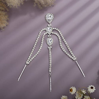 Bohemian Full Silver Rhinestone Chain Claer Crystal Head Chain Clip Drop Pendant HeadPieces Forehead Headband Hair Accessories for Wedding Brides Party Prom Costume (Silver) - color: Silver