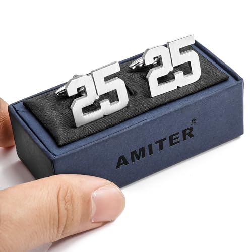 AMITER Mens Cufflinks with Number, Classic Silver Personalized Cuff Links for Men, Sport’s Day Casual or Formal Shirts - style: 7
