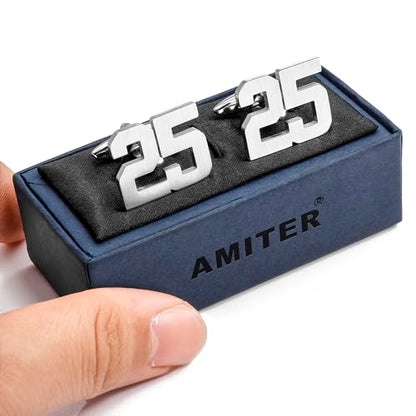 AMITER Mens Cufflinks with Number, Classic Silver Personalized Cuff Links for Men, Sport’s Day Casual or Formal Shirts - style: 7